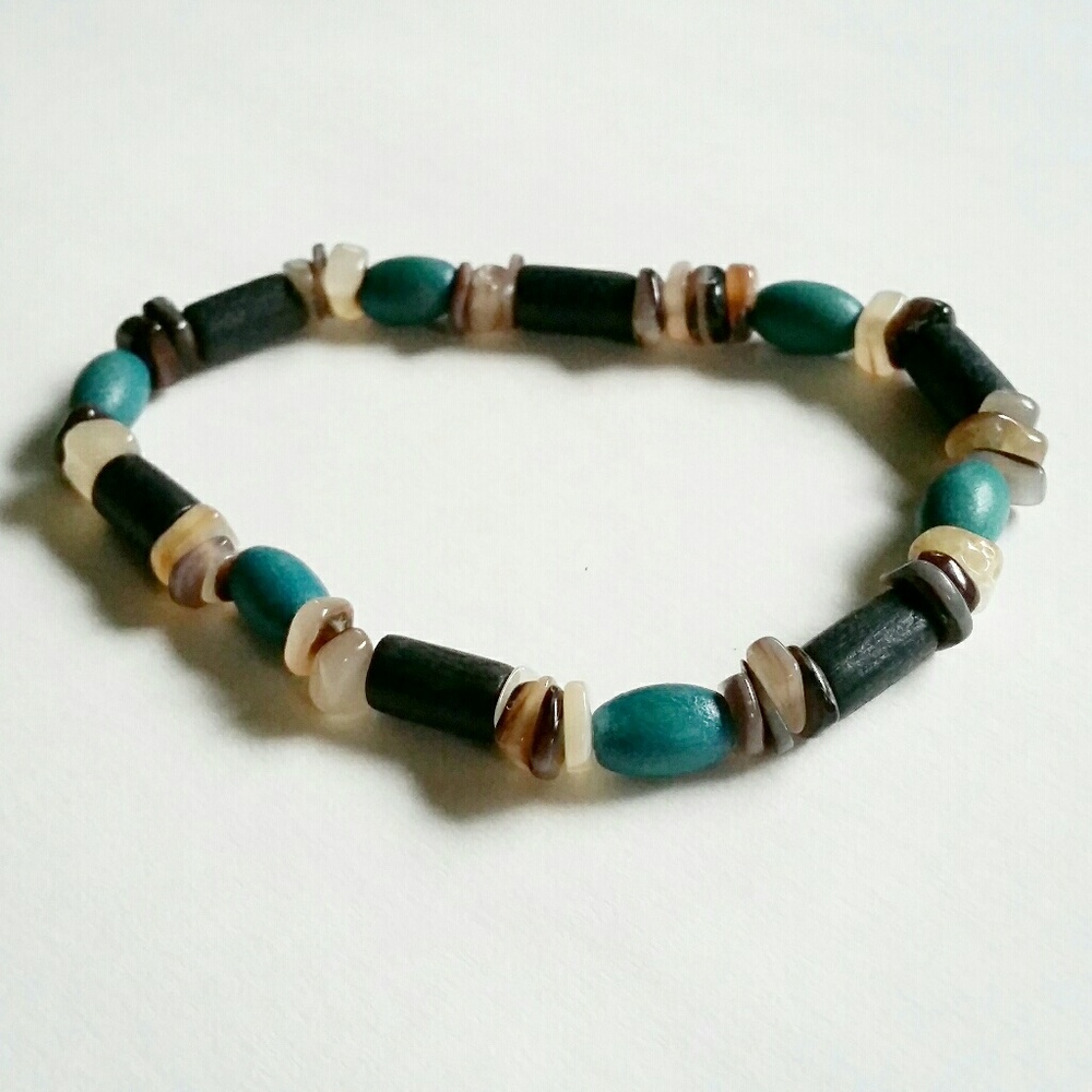Wood and stone bead elastic bracelet - Picture 1 of 4